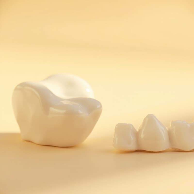 Modelos de porcelana de dientes sobre fondo cálido