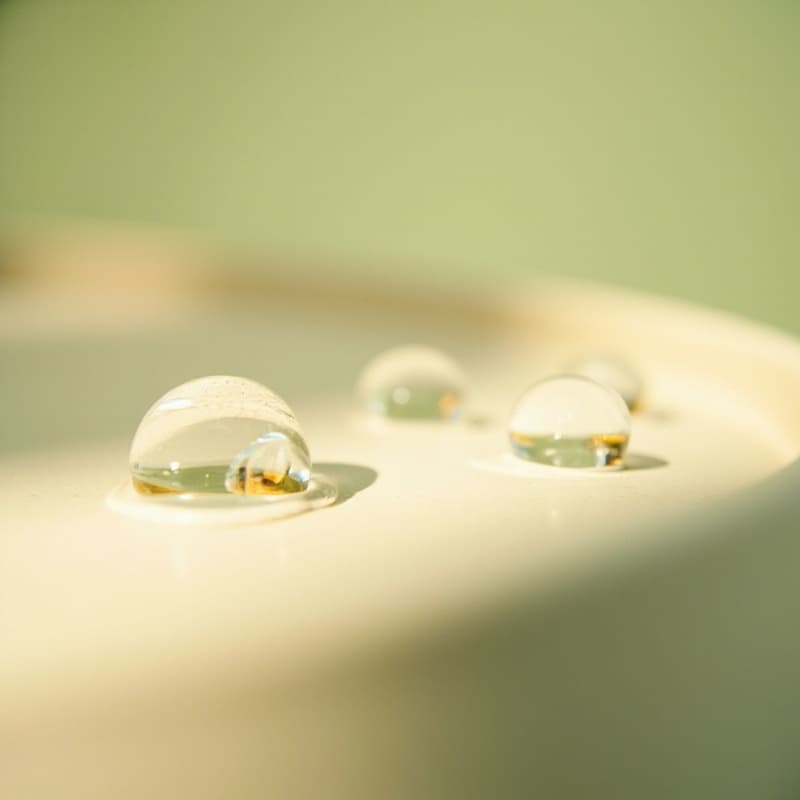 Gotas de agua sobre superficie verde salvia